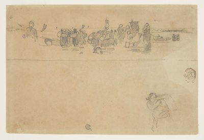 Groepen vrouwen op het strand, Cullercoats, Engeland door Winslow Homer