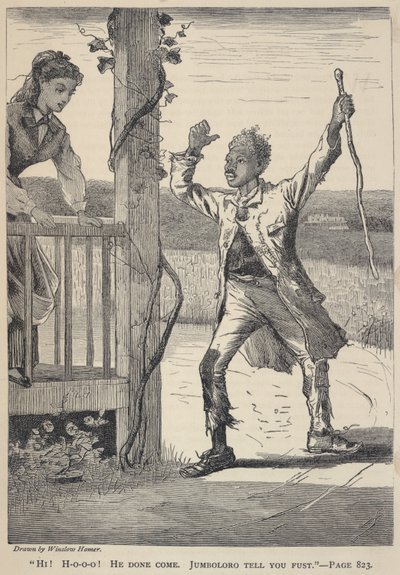 "Hi! H-o-o-o! Hij is gekomen. Jumboloro Tell You Fust.", uit De Melkweg, juni 1869 door Winslow Homer
