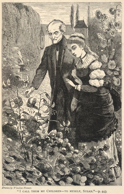 "Ik noem ze mijn kinderen - voor mezelf, Susan.", uit The Galaxy, oktober 1869 door Winslow Homer