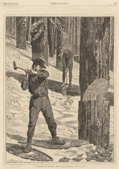 Houthakken in de winter, uit Every Saturday, 28 januari 1871 door Winslow Homer