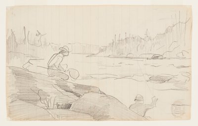 Mannen vissen met een hengel en net door Winslow Homer