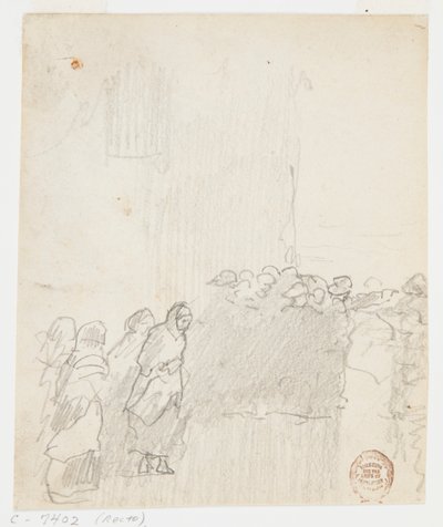 Mannen en vrouwen die naar zee kijken, Cullercoats, Engeland door Winslow Homer