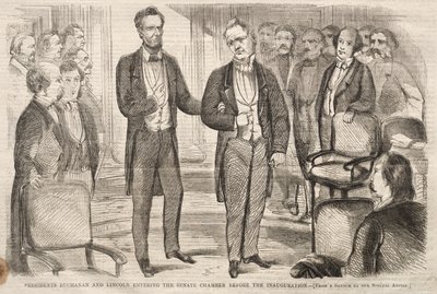 President Buchanan en president Lincoln betreden de Senaatskamer voor de inauguratie door Winslow Homer