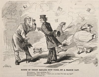 Scène op Union Square, New York, op een maartse dag, 1860 door Winslow Homer