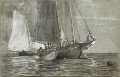 Schoener voor anker, 1884 door Winslow Homer