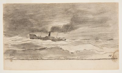 Zeegezicht met vissersboot, Cullercoats, Engeland door Winslow Homer