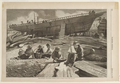 Scheepsbouw, haven van Gloucester door Winslow Homer