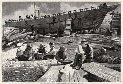 Scheepsbouw, Gloucester Harbor, 1873 door Winslow Homer