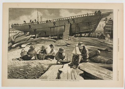 Scheepsbouw, haven van Gloucester door Winslow Homer