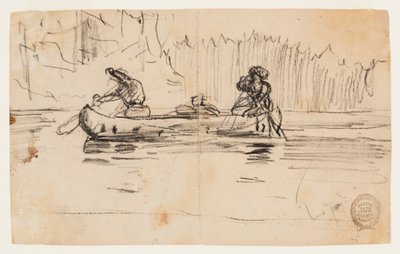Zijaanzicht van kano met twee mannen door Winslow Homer