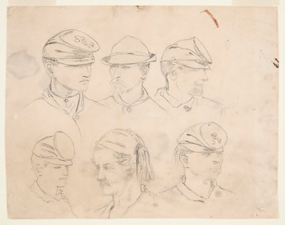 Zes studies van soldatenhoofden door Winslow Homer