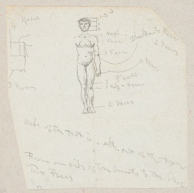 Schets van een mannelijk naakt met aantekeningen door Winslow Homer