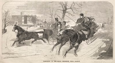 Sleetje rijden op de weg, Brighton, nabij Boston, 1859 door Winslow Homer