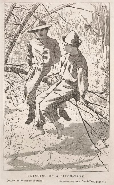 Schommelen in een berkenboom door Winslow Homer