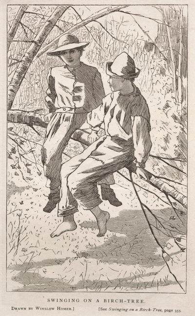 Schommelen in een Berkenboom, 1867 door Winslow Homer
