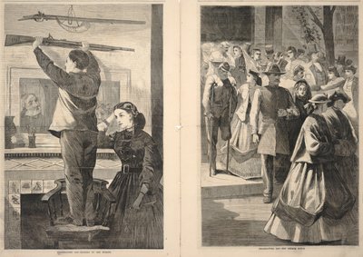 Thanksgiving Day--Hanging up the Musket/Thanksgiving Day--The Church Porch, uit Frank Leslie