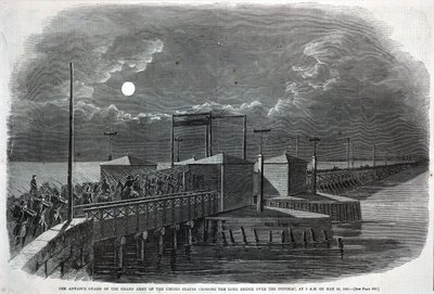 De voorhoede van het Grote Leger van de Verenigde Staten steekt de Long Bridge over de Potomac over om 2 uur 