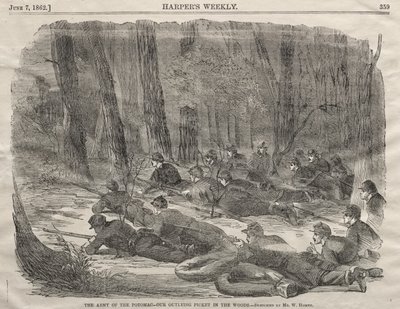 Het Leger van de Potomac - Onze vooruitgeschoven wachtpost in het bos door Winslow Homer