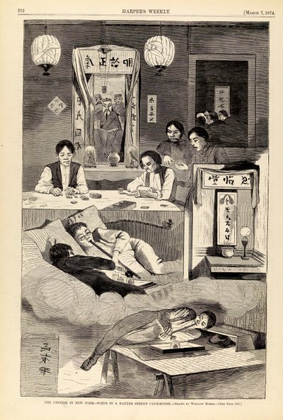 De Chinezen in New York - Scène in een clubhuis in Baxter Street, uit Harper