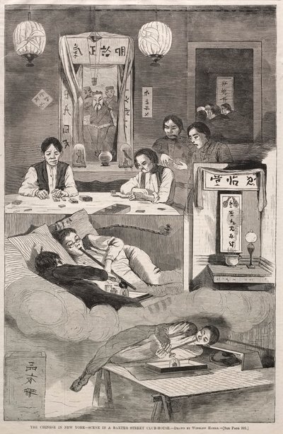 De Chinezen in New York - Scène in een Baxter Street Club-House, 1874 door Winslow Homer