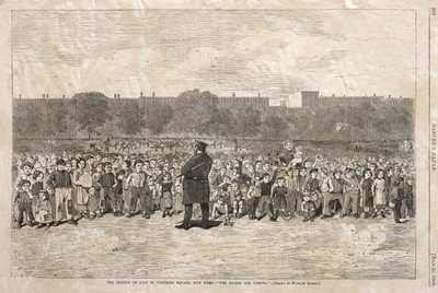 De vierde juli in Tompkins Square, New York - De Sogers komen, 1868 door Winslow Homer