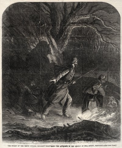 De wachtpost van het tiende Indiana Regiment ontdekt de nadering van de rebellen door Winslow Homer