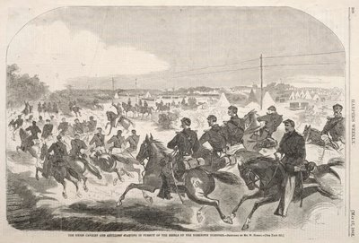De cavalerie en artillerie van de Unie zetten de achtervolging in op de rebellen op de Yorktown Turnpike door Winslow Homer