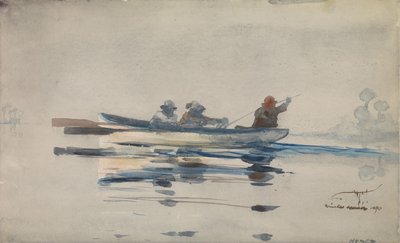 Drie mannen in een boot door Winslow Homer