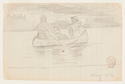 Drie Mannen in een Kano, Il Manigne, Quebec door Winslow Homer