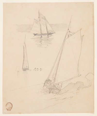 Drie schetsen van schoeners door Winslow Homer