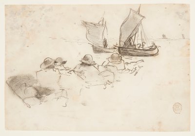 Twee Vissersboten met Zeilen, Cullercoats, Engeland door Winslow Homer