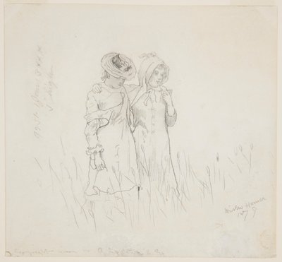 Twee meisjes in een veld door Winslow Homer