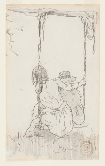 Twee meisjes op een schommel door Winslow Homer