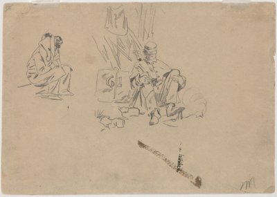 Twee Soldaten Rusten (verso) door Winslow Homer