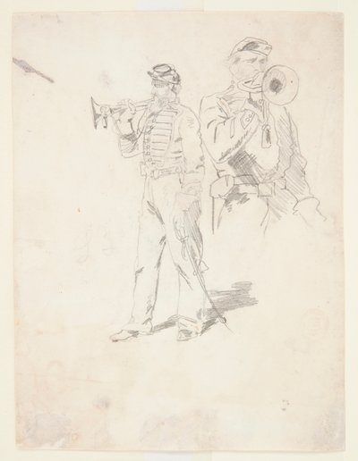 Twee studies van een trompetter door Winslow Homer