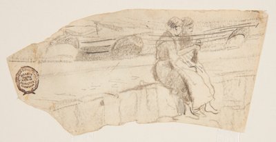 Twee vrouwen zittend op een zeewering, Cullercoats, Engeland door Winslow Homer