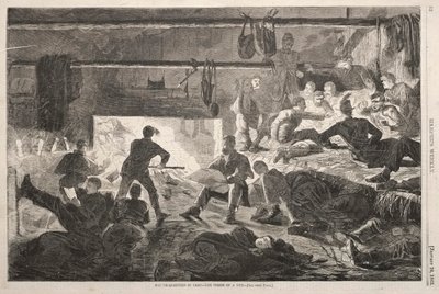 Winterkwartieren in Kamp - De Binnenkant van een Hut, 1863 door Winslow Homer