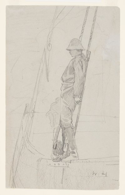 Jonge Man Leunend Tegen Zeilboot Takelwerk door Winslow Homer