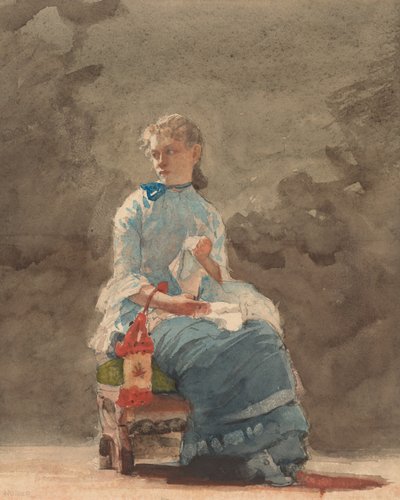Jonge Vrouw aan het Naaien door Winslow Homer