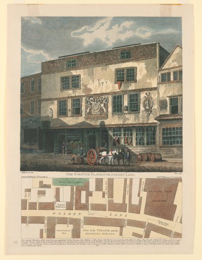 Het Fortune Playhouse, Golden Line met plattegrond van Golden Lane hieronder door Wise