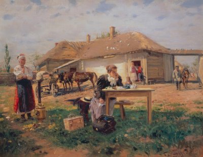 De aankomst van de lerares in het dorp door Wladimir Jegorowitsch Makowski
