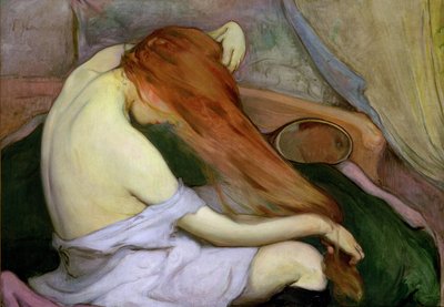 Vrouw die Haar Haar Kammt, 1897 door Wladislaw Slewinski