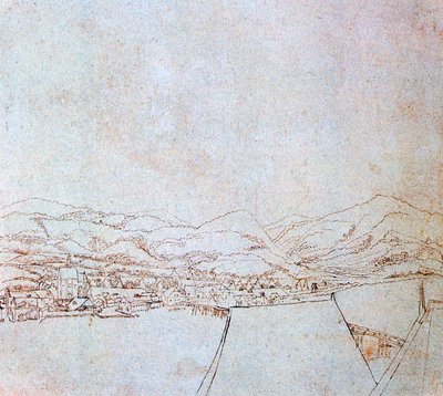 Uitzicht op Urfahr, ca. 1510-1553 door Wolf Huber