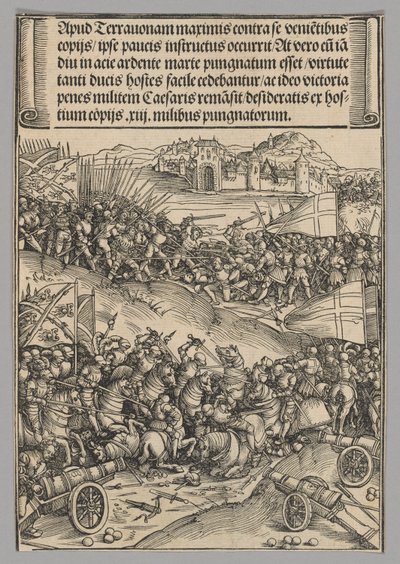 Slag bij Guinegate, plaat 4 uit Historische scènes uit het leven van keizer Maximiliaan I van de triomfboog door Wolf Traut