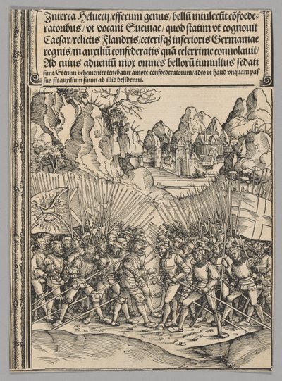 Zwitserse oorlog, plaat 16 uit Historische scènes uit het leven van keizer Maximiliaan I van de Triomfboog door Wolf Traut