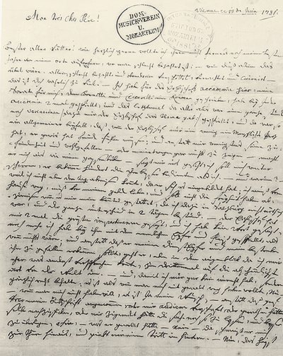 Handgeschreven brief aan de vader. Wenen 13 juni 1781 door Wolfgang Amadeus Mozart