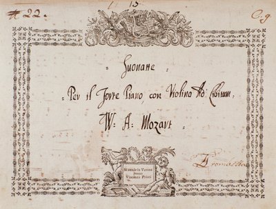 Frontispice van sonate voor fortepiano en viool door Mozart door Wolfgang Amadeus Mozart