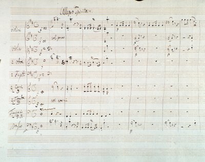 Pagina van de muzikale partituur van Symfonie nr. 8 in D majeur, door Mozart (1768) door Wolfgang Amadeus Mozart