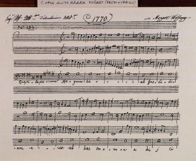 Bladmuziekpagina voor Querite primum regnum Dei door Mozart om de titel van Accademia filarmonico te verkrijgen, versie gecorrigeerd door vader Martini (1770) door Wolfgang Amadeus Mozart