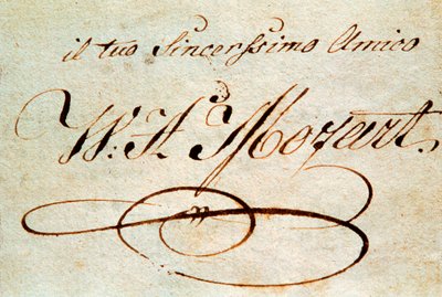 Handtekening van de Oostenrijkse componist Wolfgang Amadeus Mozart (1756-1791) door Wolfgang Amadeus Mozart